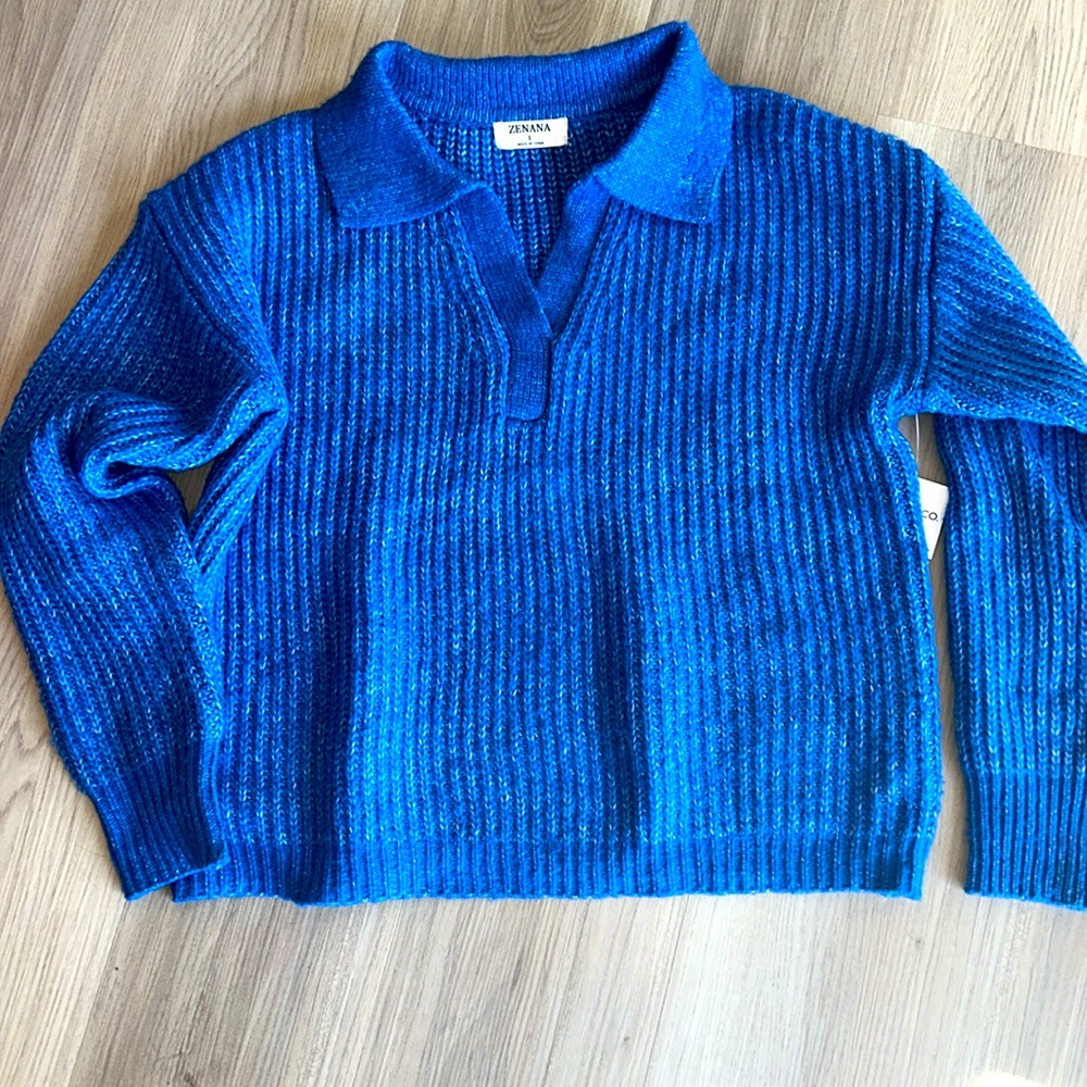 Zenana Ribbed Shaker Knit Sweater L Blue White Pullover
Casual Career - Picture 1 of 12